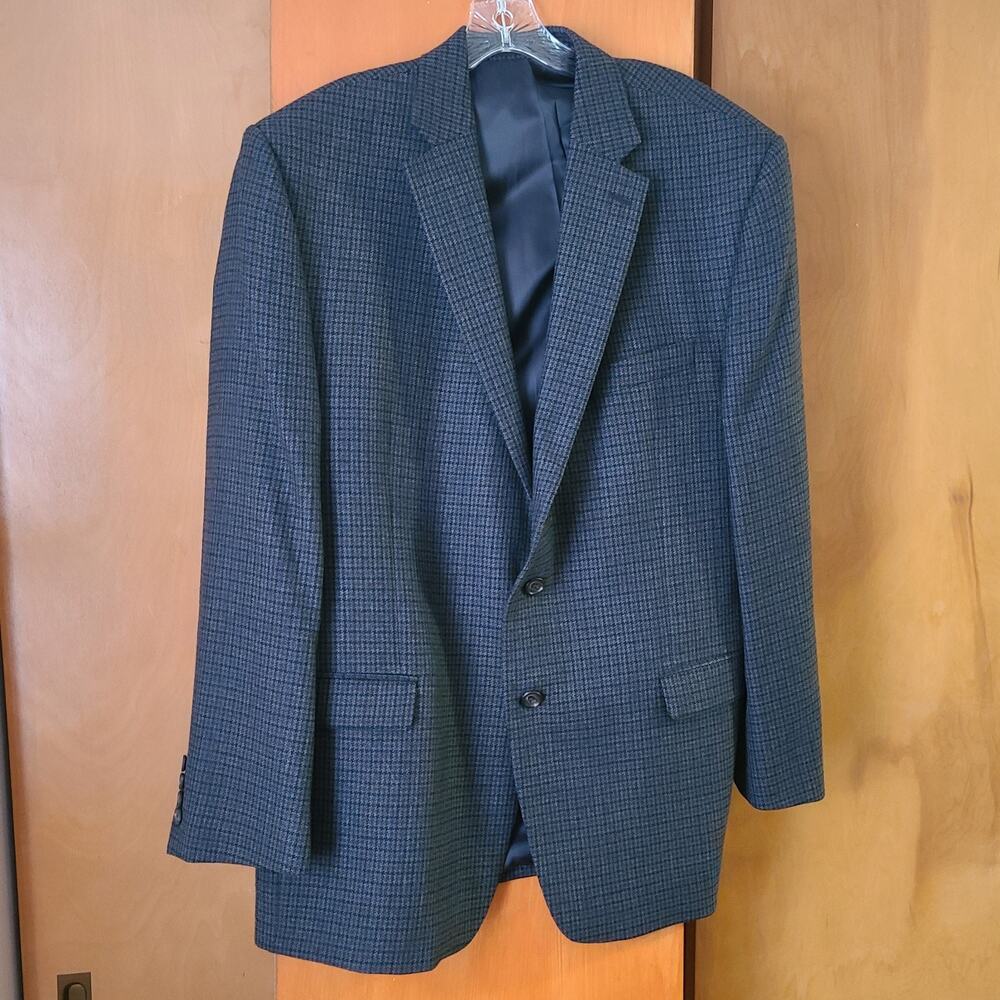 Mens Lauren Ralph Lauren Houndstooth Two Button Blazer 44R Gray 100% Wool